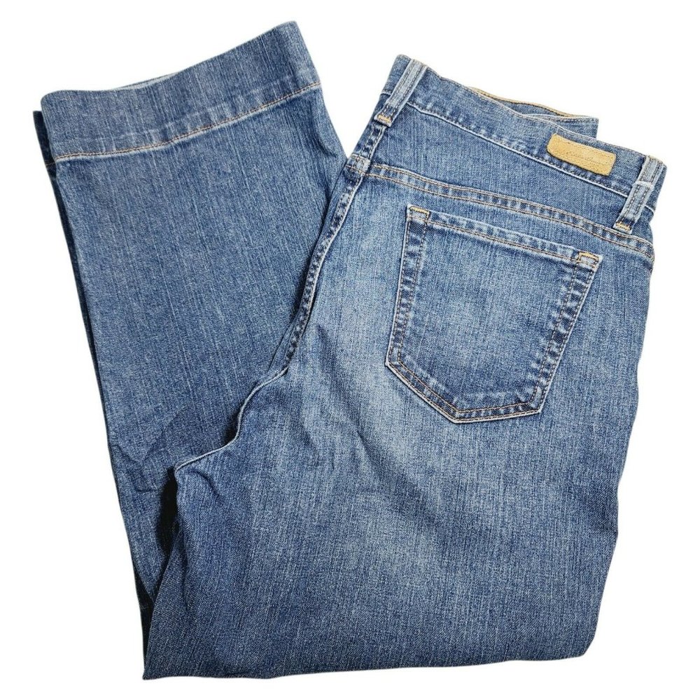 Eddie Bauer Womens Hi-Waist Denim Blue Crop Jeans Size 10R Natural Fit Wide Leg